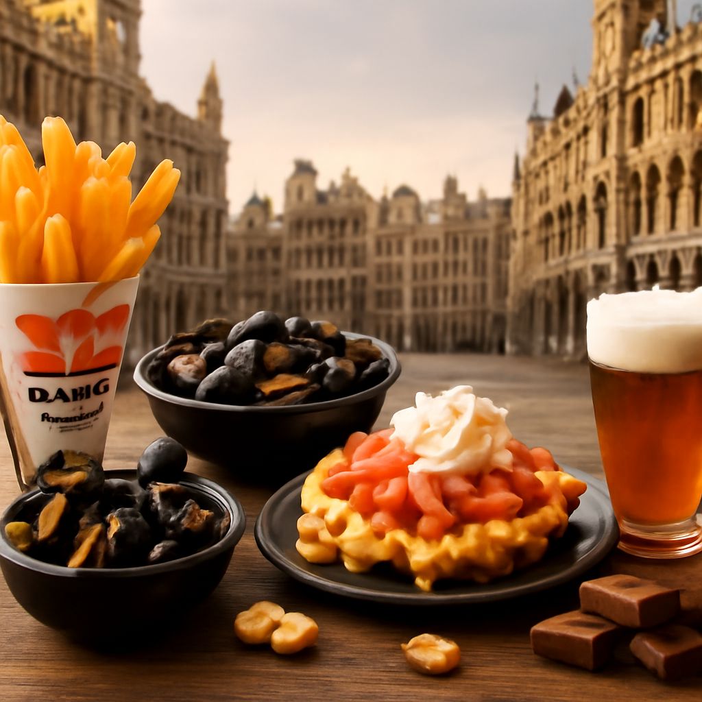 Traditional Belgian food and Belgian dishes on a table