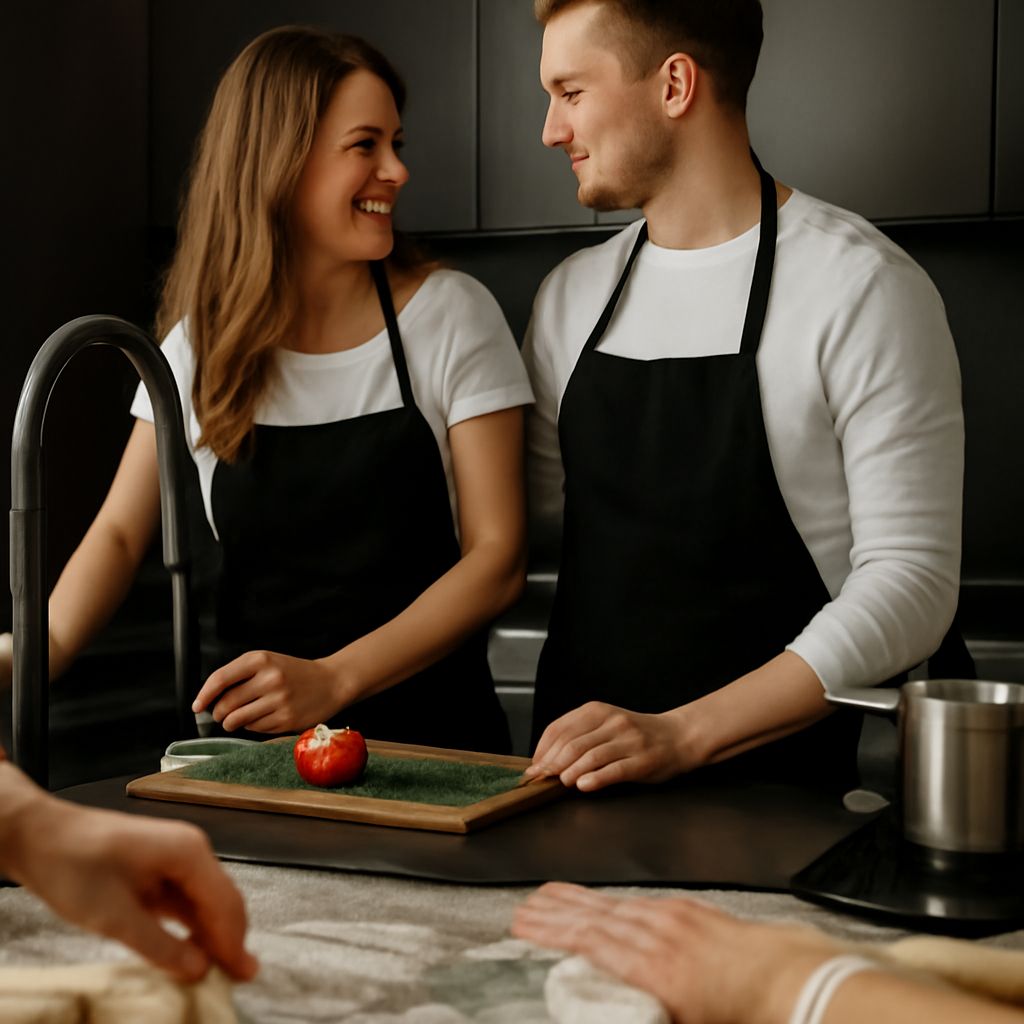 Couples cooking together during a cooking class