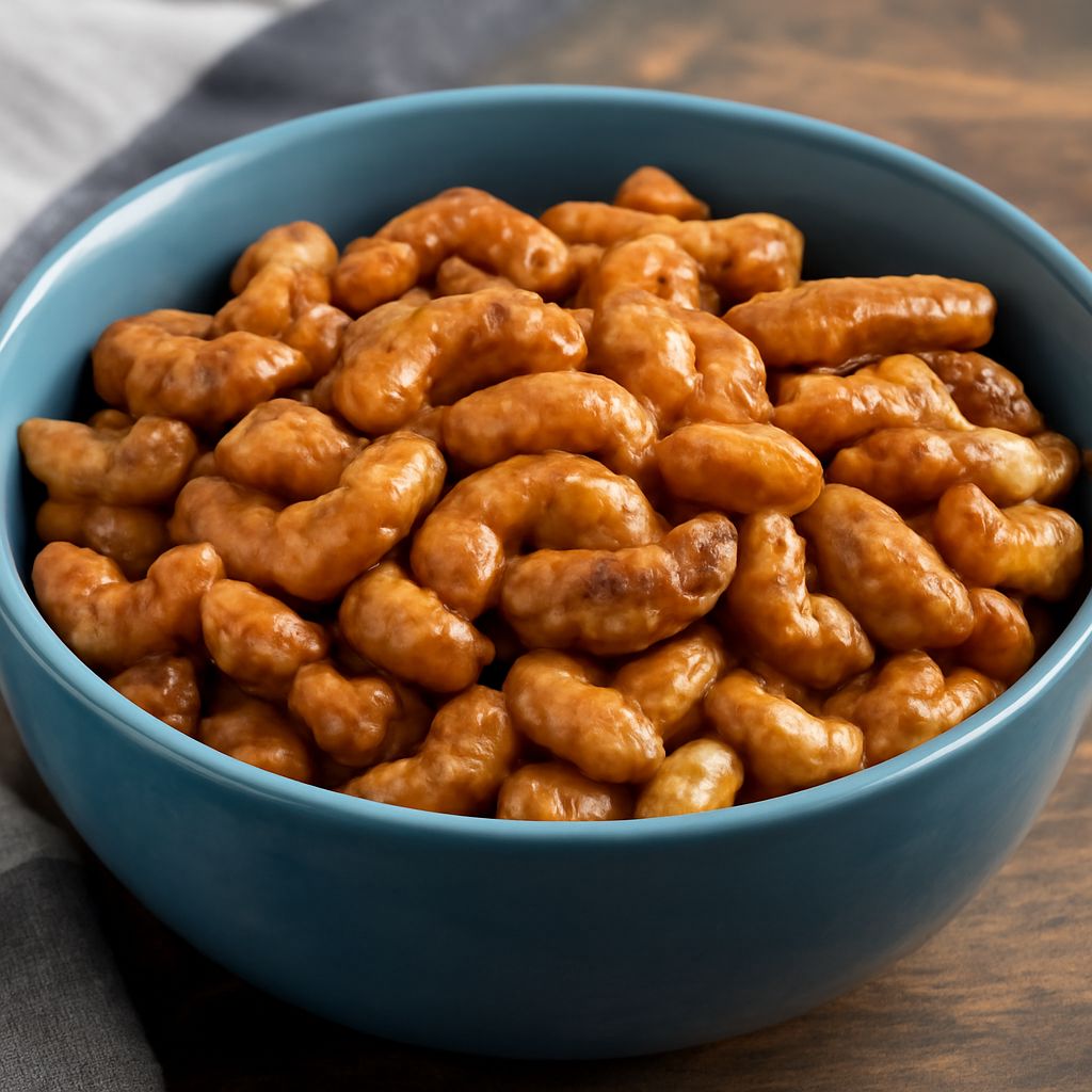 Roasted cashews on a baking sheet