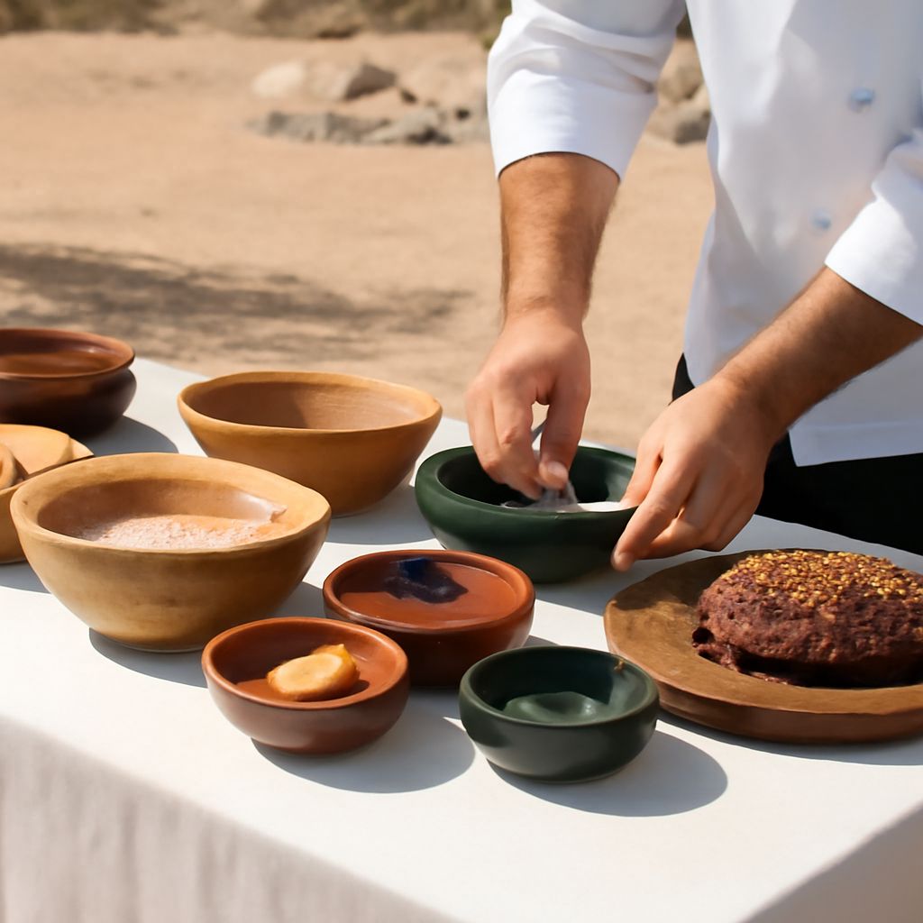 A reconstructed ancient Roman meal with bread, legumes, fish, and garum