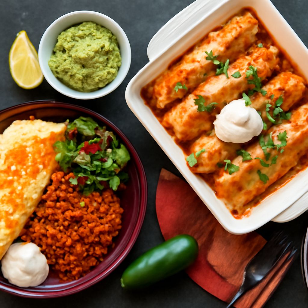 Burrito beside a chile-sauced enchilada showing their different serving styles