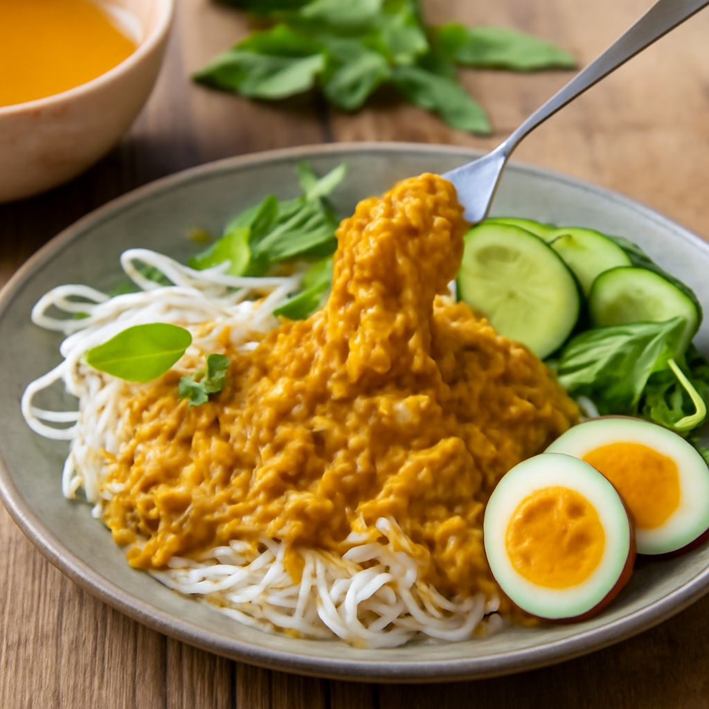 Coconut-based fish curry with tender white fish and Thai herbs