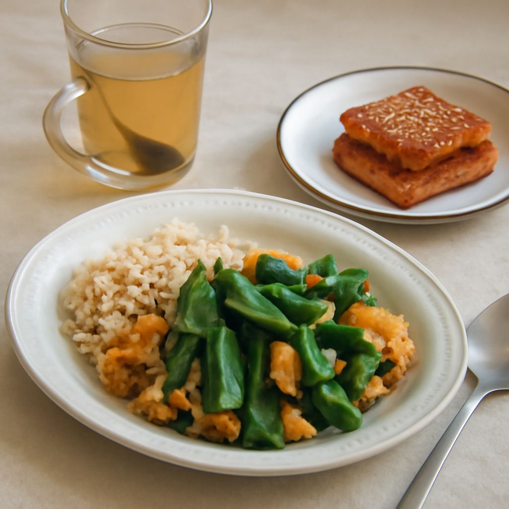Easy Chinese recipes including stir-fried chicken, egg fried rice, steamed fish, and tofu