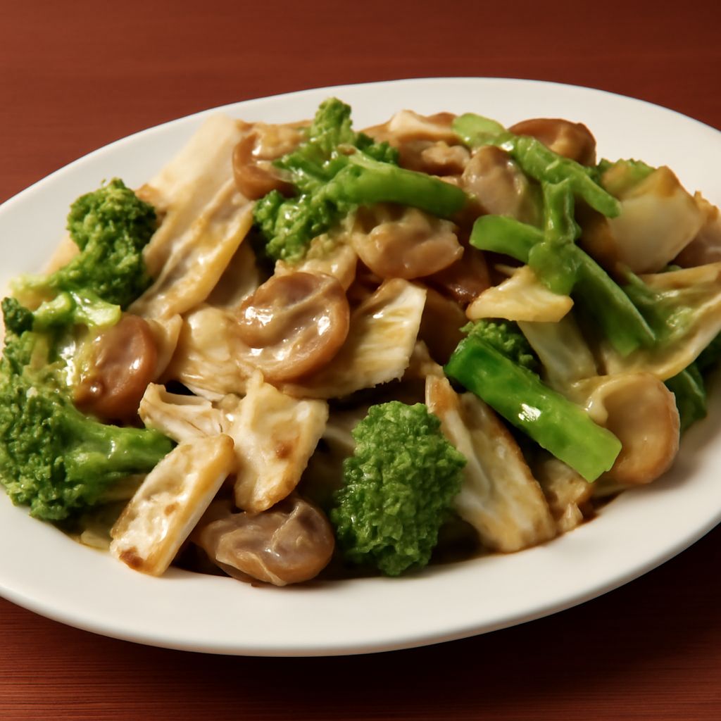 Happy Family Chinese food stir-fry with shrimp, chicken, pork, and crisp vegetables