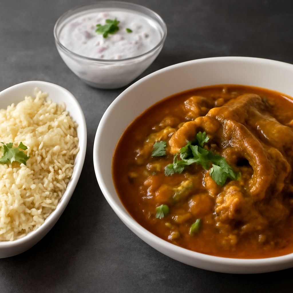 Bone-in Indian goat curry with onion-tomato masala