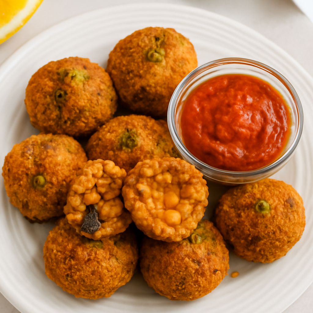 Golden Italian arancini rice balls with crisp breadcrumbs and a mozzarella center