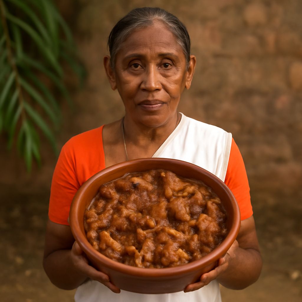 A bowl of Kerala chicken curry with coconut milk, curry leaves, and spices