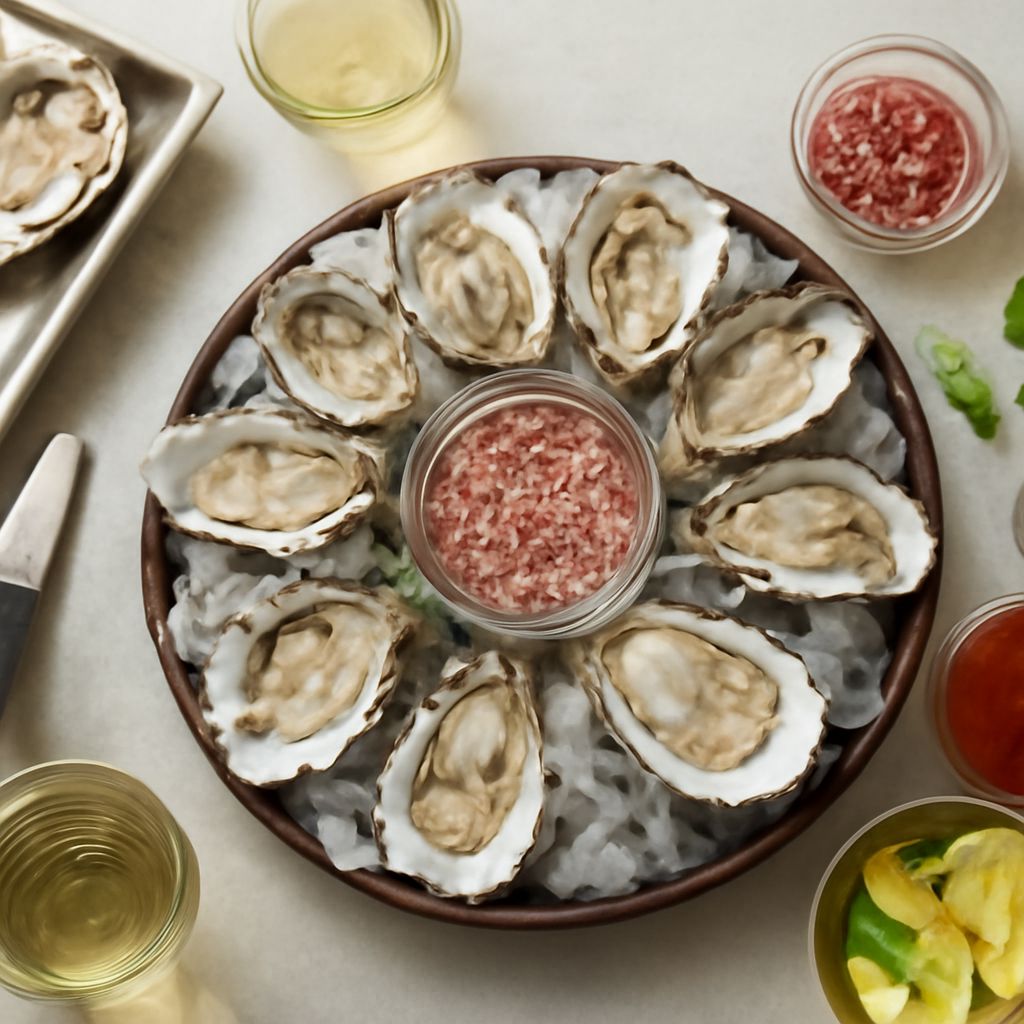 Fresh raw oysters on the half shell ready to serve