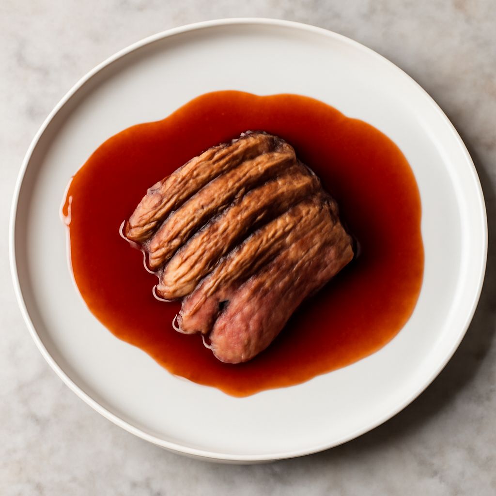 Red wine reduction sauce with aromatics in a saucepan