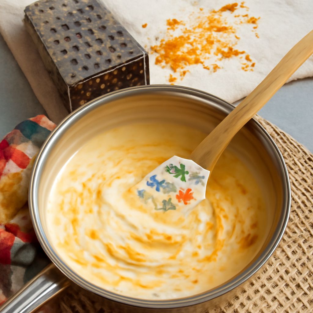 Whisking a pale roux before adding milk for macaroni and cheese