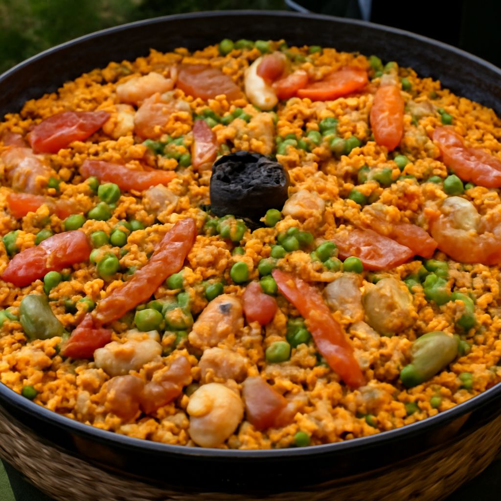 Paella and regional Spanish food on a table