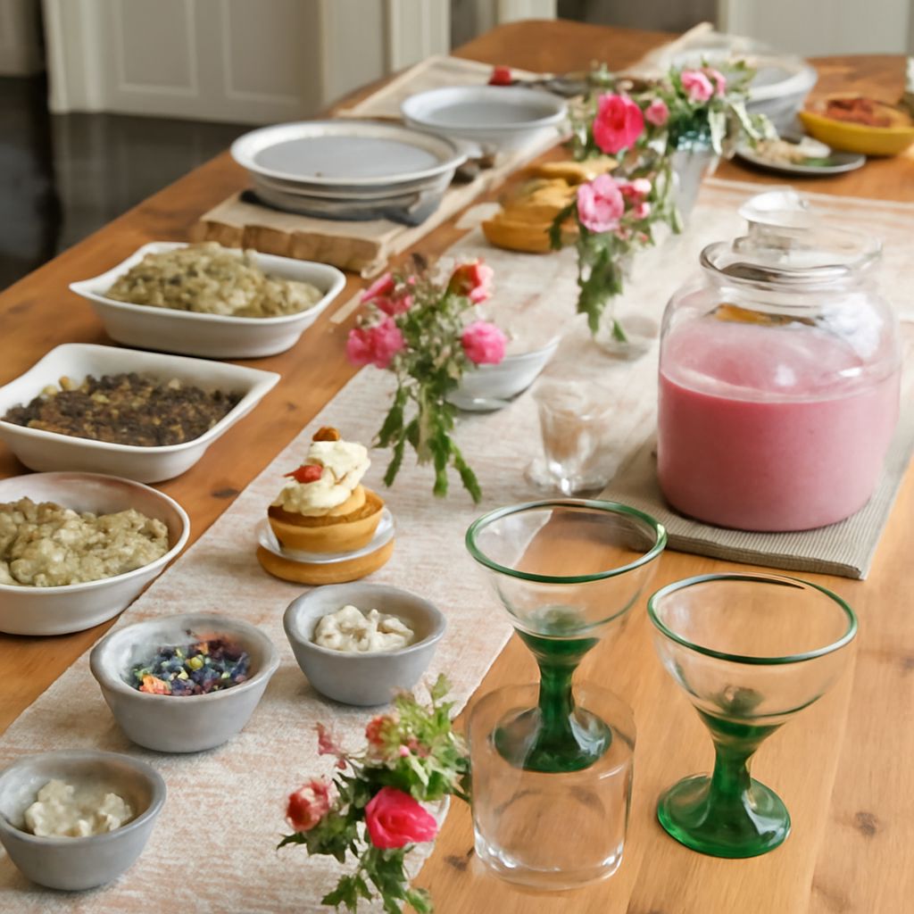 A self-serve taco bar with tortillas, seasoned fillings, toppings, salsa, cheese, and sides arranged for a crowd.