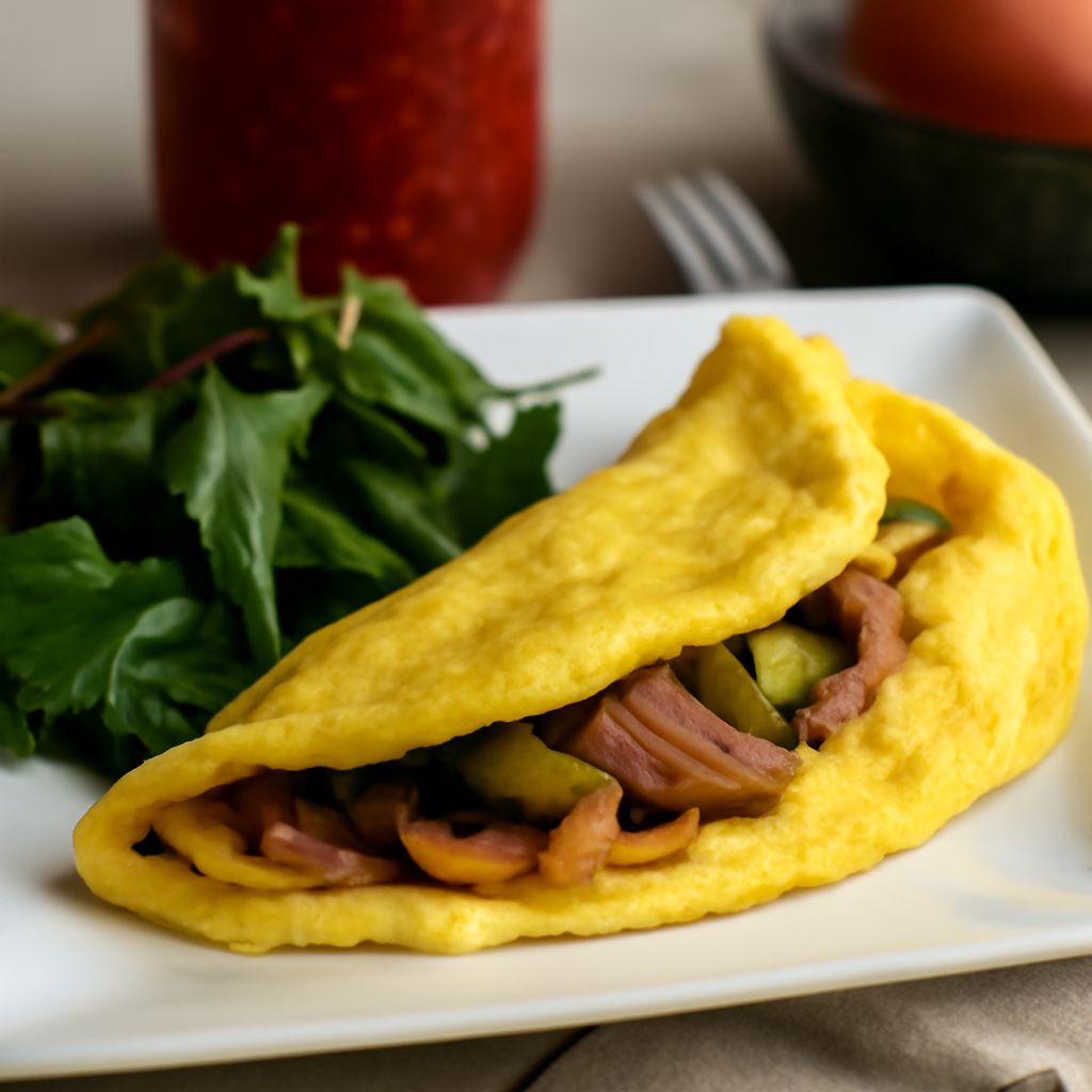 A fluffy omelette served on a plate
